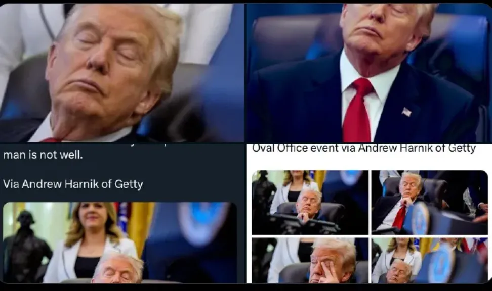 ضجة على مواقع التواصل بعد ظهور ترامب نائماً خلال مؤتمر صحفي في البيت الأبيض!--فيديو