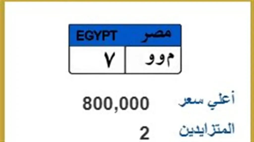 مزاد جديد على لوحة معدنية مميزة يصل إلى 800 ألف جنيه.. والإدارة العامة للمرور تعلن خطوات المشاركة عبر بوابة “لوحتك”