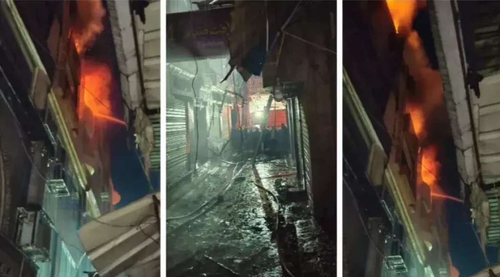 عاجل – ارتفاع الإصابات ووجود عالقين داخل المبنى.. تطورات خطيرة في حريق سوق التجار بالمنصورة